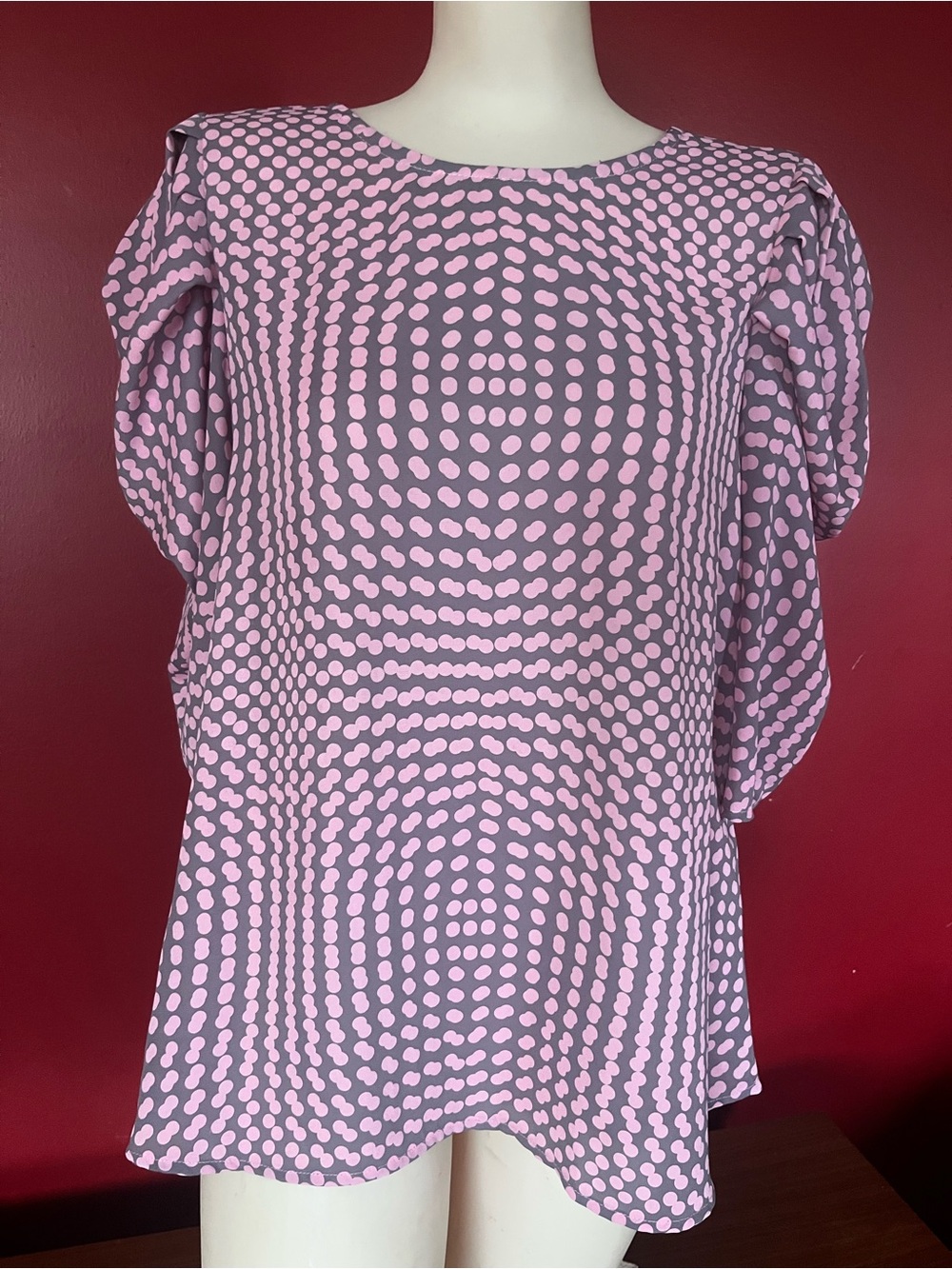 New Ces Femme Pink Dot-Pattern Flutter Sleeve Blouse